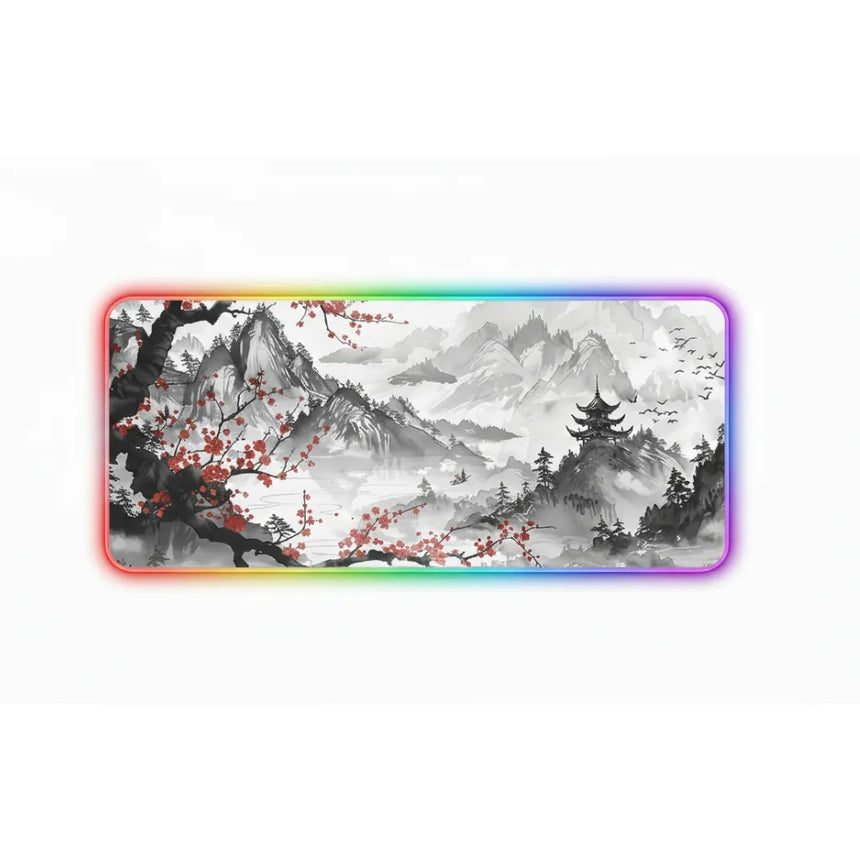 Japanese Gaming Mouse Pad - Traditional Sumi-e Landscape & RGB