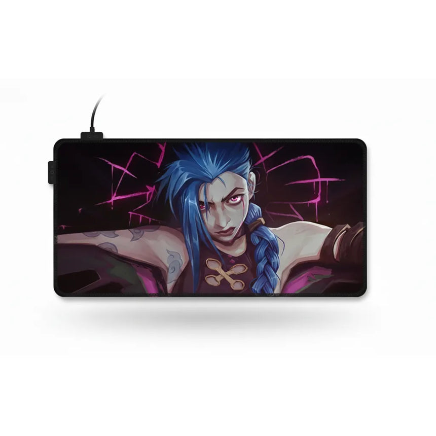 Tapis de Souris Gaming Jinx - League of Legends - Édition Artistique Chaos, portrait de Jinx avec des couleurs vives.