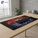 Tapis de Souris Gaming League of Legends - L'Affrontement des Champions XXL sur une table avec un clavier et une souris.