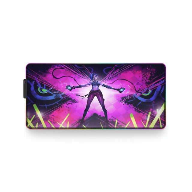 Tapis de Souris Gaming RGB League of Legends - Jinx Chaos Edition avec design vibrant et rétroéclairage.