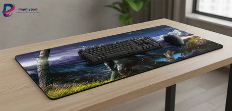 Tapis de Souris Gaming The Witcher - Édition Geralt de Riv - Glisse Ultime sur un bureau avec clavier et souris.