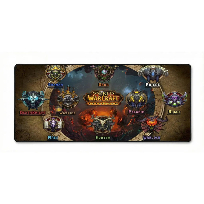 Tapis de Souris Gaming World of Warcraft - Cataclysm Edition - XXL avec les sceaux des classes et le logo de WoW.