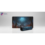 Tapis de Souris Gaming World of Warcraft - Édition Arbre-Monde & Champ de Bataille, design épique avec arbre mystique.