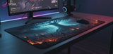 Tapis de Souris Gaming World of Warcraft - Édition Arbre-Monde & Champ de Bataille sur un bureau, devant un écran.