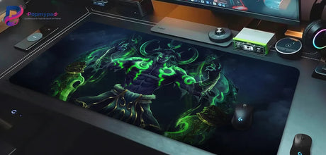 Tapis de Souris Gaming World of Warcraft - Édition Illidan Stormrage : Précision & Puissance Fel sur bureau de gaming.