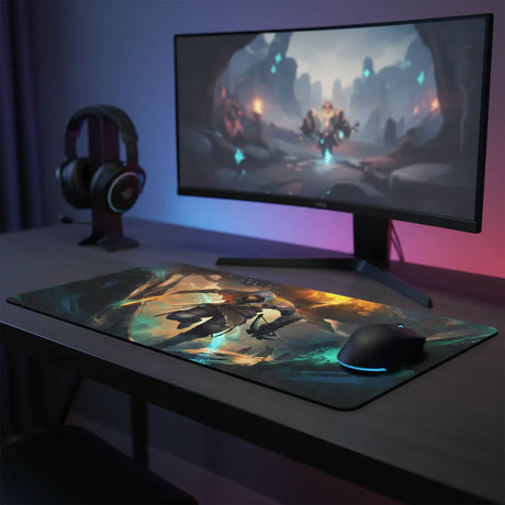 Tapis de Souris Gaming XXL - Édition Légende de l'Assassin - Glisse Précision & Confort sur un bureau de jeu.