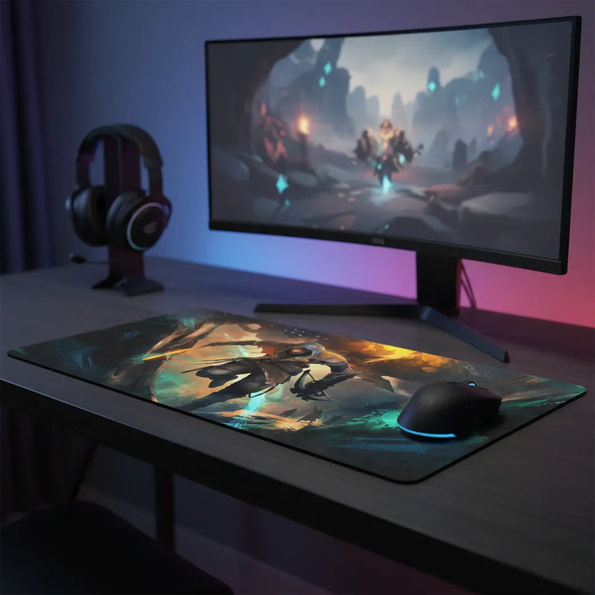 Tapis de Souris Gaming XXL - Édition Légende de l'Assassin - Glisse Précision & Confort sur un bureau de jeu.