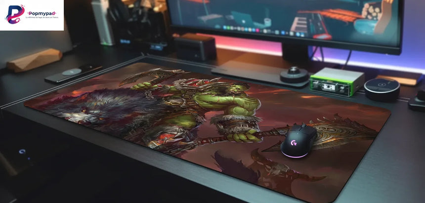 Tapis de Souris Gaming XXL - Guerrier Orc & Loup de Guerre - Glisse Ultime sur un bureau de jeu