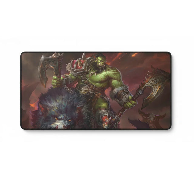 Tapis de Souris Gaming XXL - Guerrier Orc & Loup de Guerre - Glisse Ultime avec illustration d'Orc et loup.