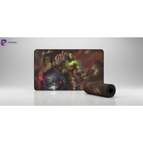 Tapis de Souris Gaming XXL - Guerrier Orc & Loup de Guerre - Glisse Ultime avec illustration d'un guerrier Orc.