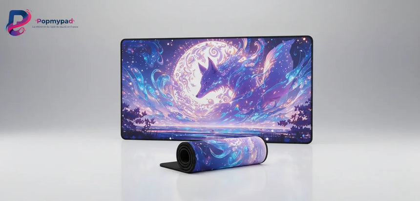 Tapis de Souris Gaming & Bureau — Renard Céleste Onirique avec illustration onirique et volutes cosmiques.