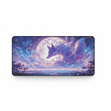 Tapis de Souris Gaming & Bureau — Renard Céleste Onirique avec illustration de renard mystique et lune bienveillante.