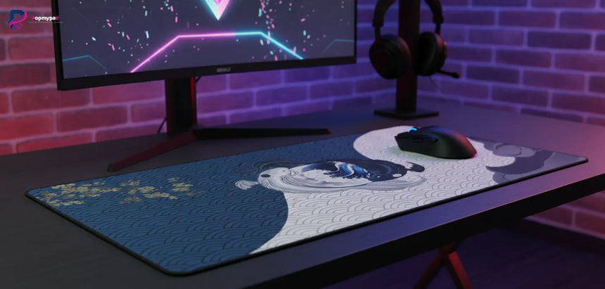 Japanese Mouse Pad: Harmony of Koi Carp & Seigaiha Waves