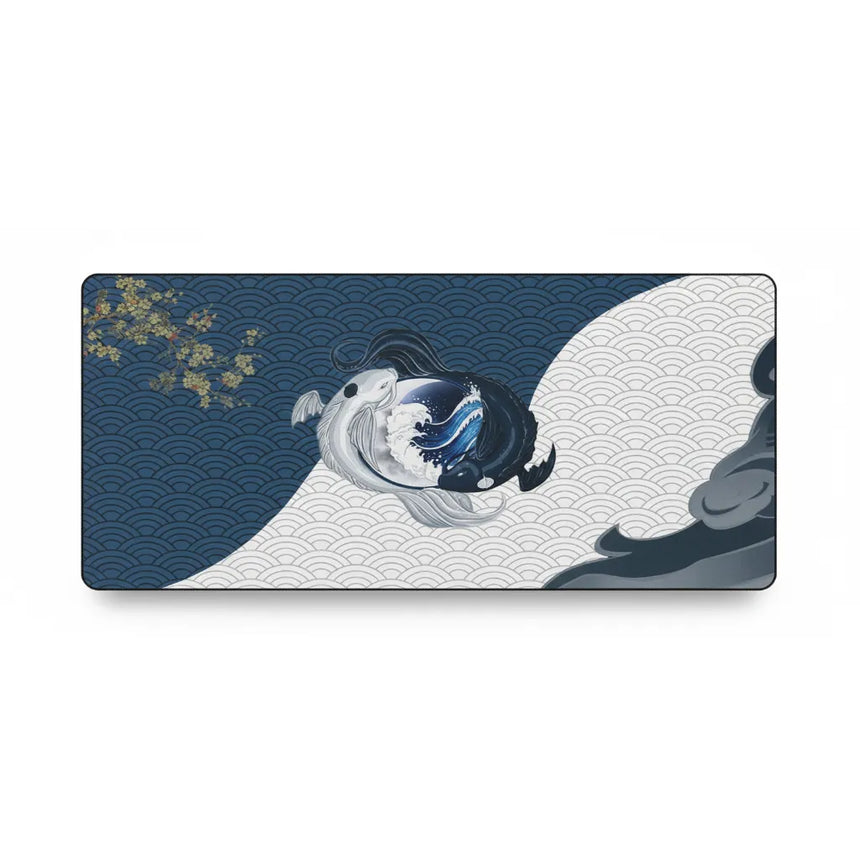 Japanese Mouse Pad: Harmony of Koi Carp & Seigaiha Waves