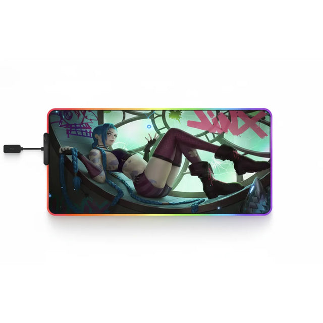 Tapis de Souris League of Legends Jinx - Édition RGB Ultra-Précise avec illustration vibrante de Jinx.