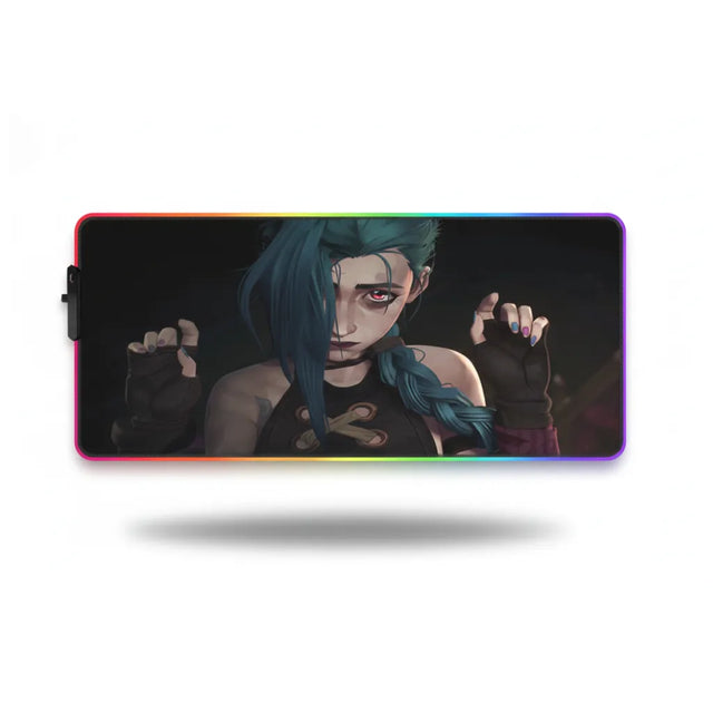Tapis de Souris League of Legends Jinx RGB - Édition Performance Arcane avec image de Jinx et éclairage RGB.
