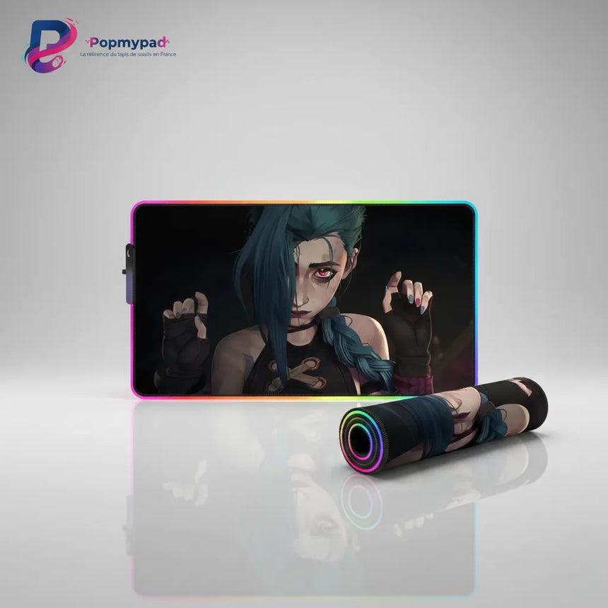 Tapis de Souris League of Legends Jinx RGB - Édition Performance Arcane avec design de Jinx
