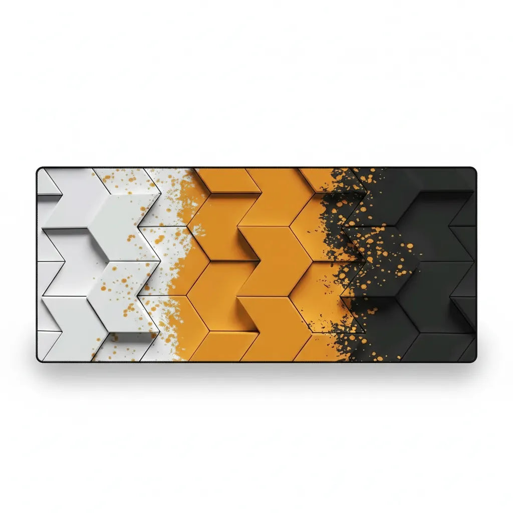 Polygon 3D Mouse Pad — Geometric Design Orange & Black