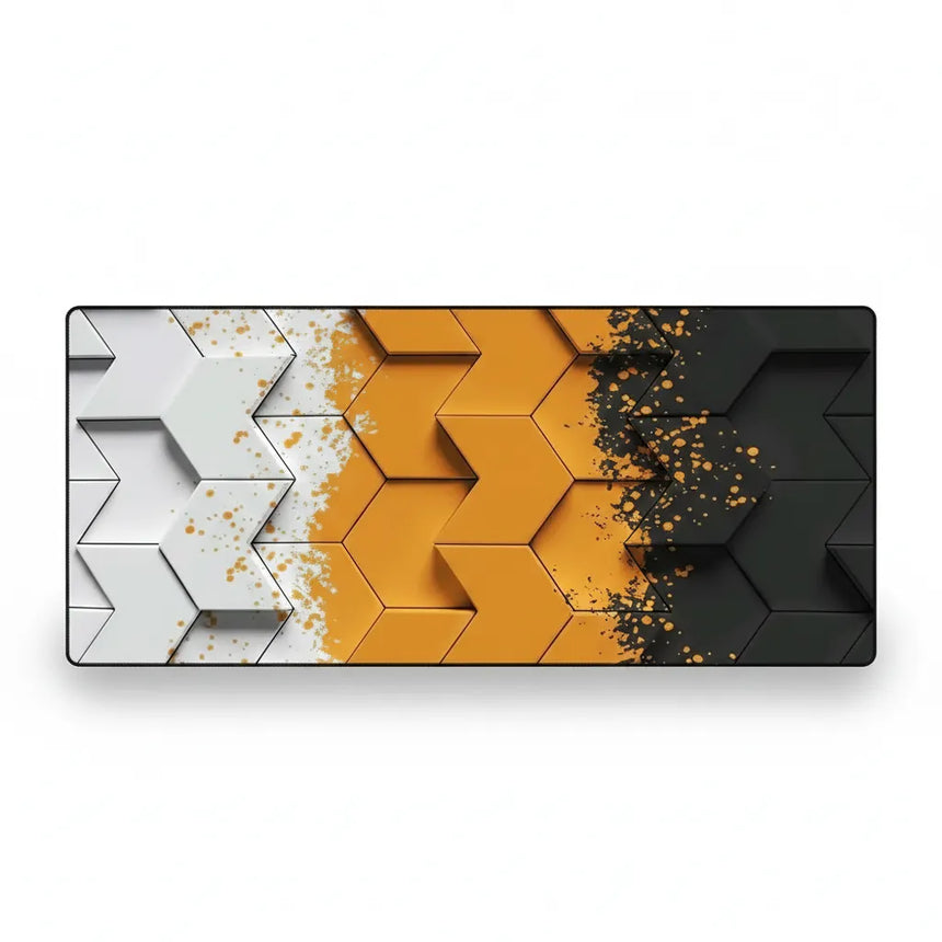 Polygon 3D Mouse Pad — Geometric Design Orange & Black