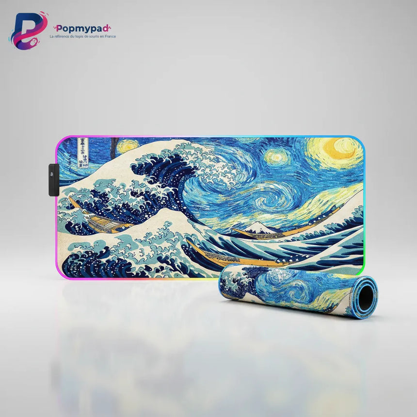 RGB Mouse Pad "The Stellar Odyssey" - Hokusai & Van Gogh Fusion
