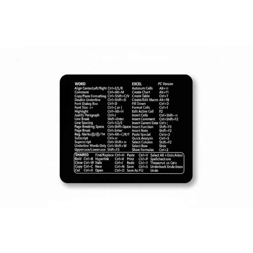 Mouse Pad with Desktop Shortcuts - Minimalist Design for Word & Excel