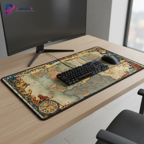 Tapis de Souris The Witcher - Édition Carte du Continent - XXL sur un bureau avec un clavier et une souris