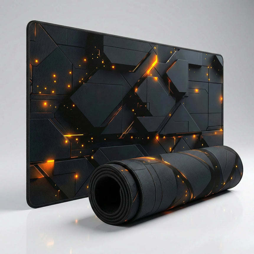 XXL Mouse Pad - 3D Polygon Design & Amber Fusion