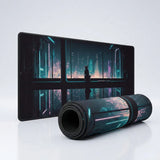 XXL Cat Mouse Pad - Cyberpunk Horizon & Contemplative Cat Edition