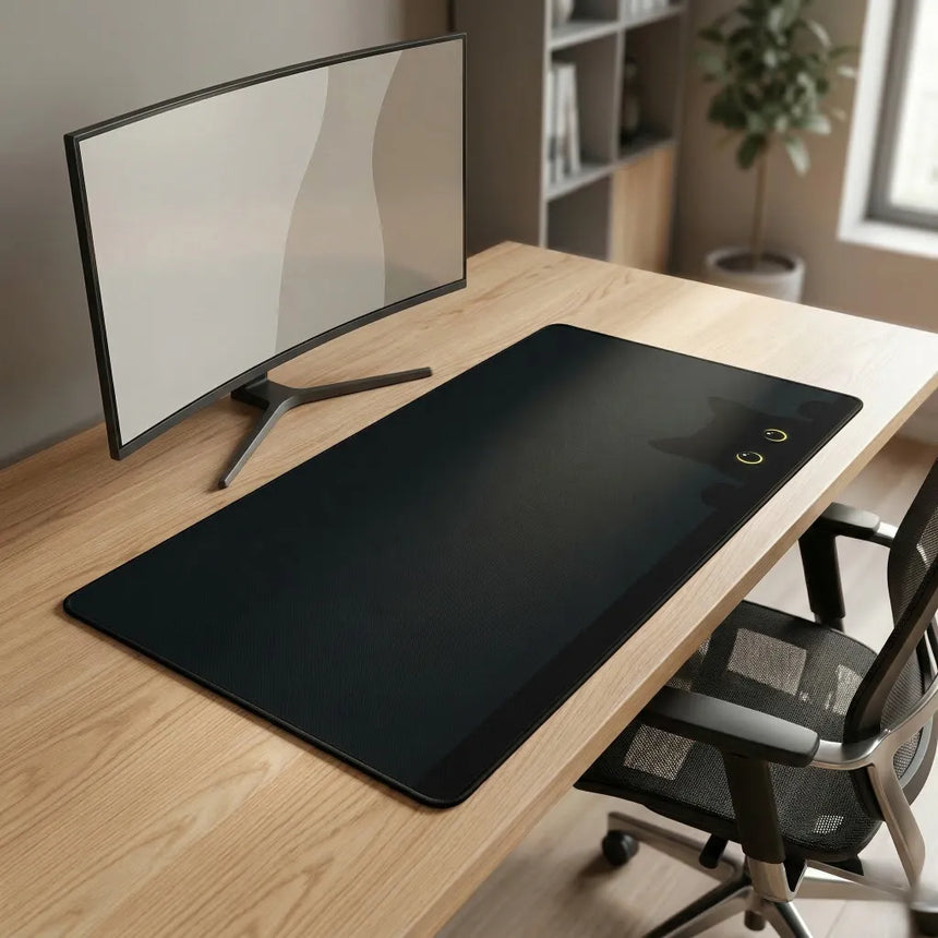 XXL Minimalist Black Cat Mouse Pad - Shadowy Gaze