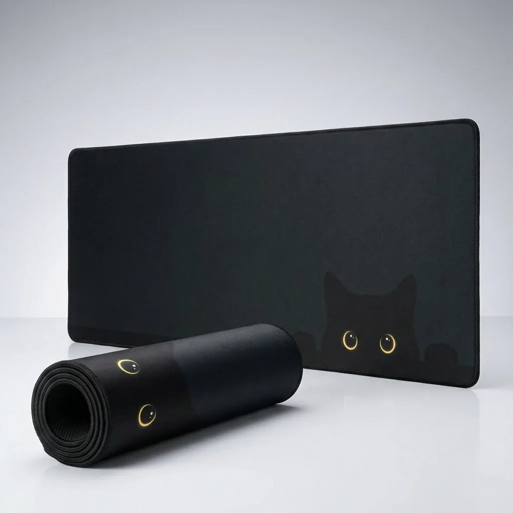 XXL Minimalist Black Cat Mouse Pad - Shadowy Gaze