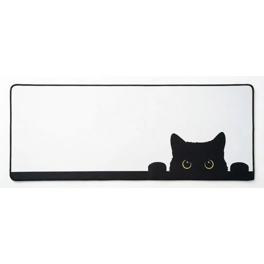 XXL Mouse Pad with Curious Cat Design - Premium Black & White Finish