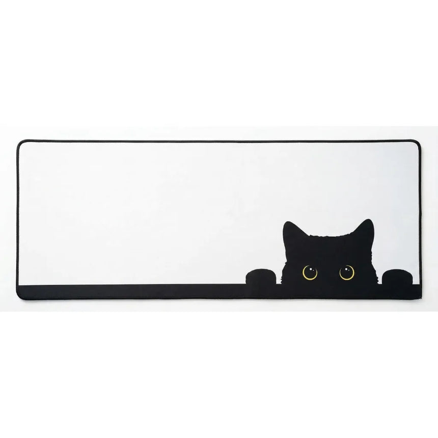 XXL Mouse Pad with Curious Cat Design - Premium Black & White Finish