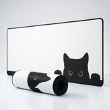 XXL Mouse Pad with Curious Cat Design - Premium Black & White Finish