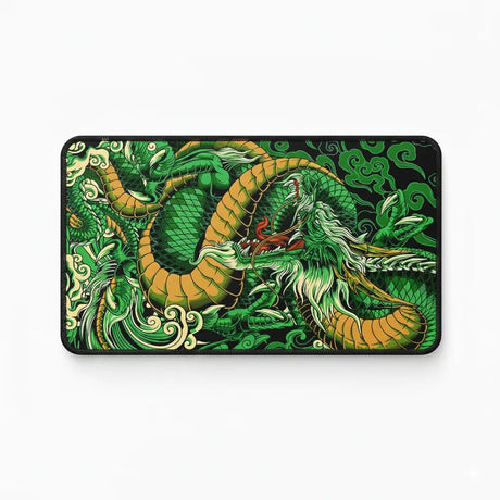Tapis de Souris XXL Dragon Japonais - Édition Émeraude & Or Impérial avec dragon Ryu aux écailles émeraude