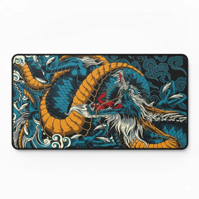 XXL Japanese Dragon Mouse Pad - Legendary Edition Blue & Ochre