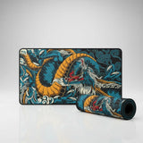 Tapis de Souris XXL Dragon Japonais - Édition Légendaire Bleu & Ocre avec design de dragon majestueux.