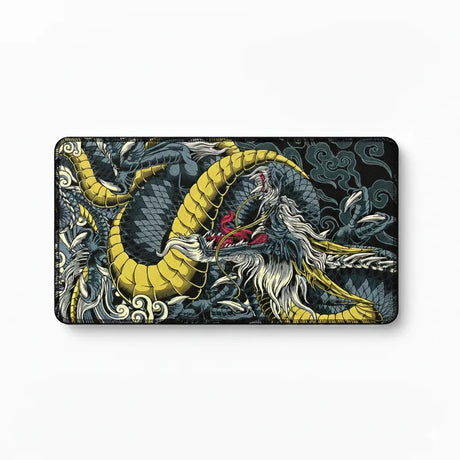 Tapis de Souris XXL Dragon Japonais - Édition Ryu Gold & Black avec motif détaillé d'un dragon majestueux.