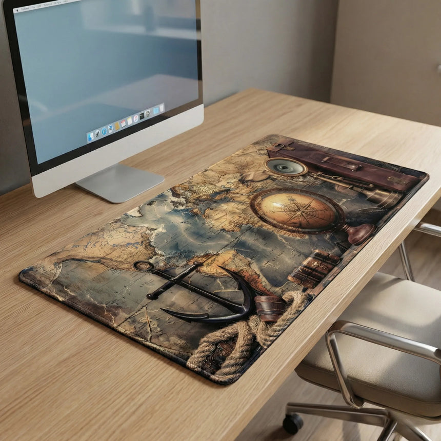 XXL Mouse Pad Nautical Exploration - Vintage World Map Design