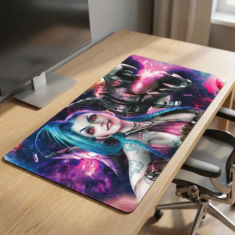 Tapis de Souris XXL Jinx - Édition Chaos Électrique | Performance Gaming sur un bureau avec design néon