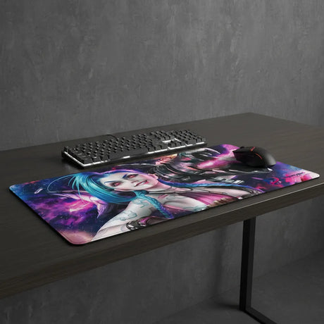 Tapis de Souris XXL Jinx - Édition Chaos Électrique | Performance Gaming sur un bureau avec clavier et souris.