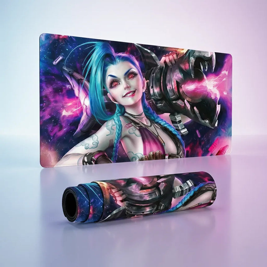Tapis de Souris XXL Jinx - Édition Chaos Électrique | Performance Gaming avec design héroïque et couleurs néon.
