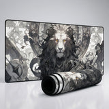 XXL Steampunk Mechanical Lion Mouse Pad - Monochrome Art