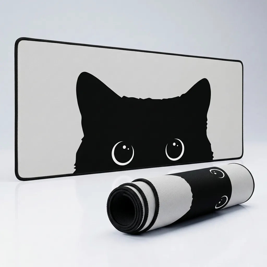 XXL Mouse Pad - Curious Black Cat Design