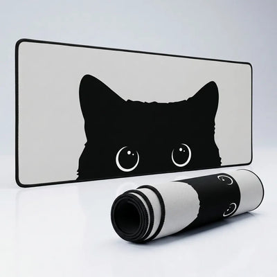 XXL Mouse Pad - Curious Black Cat Design