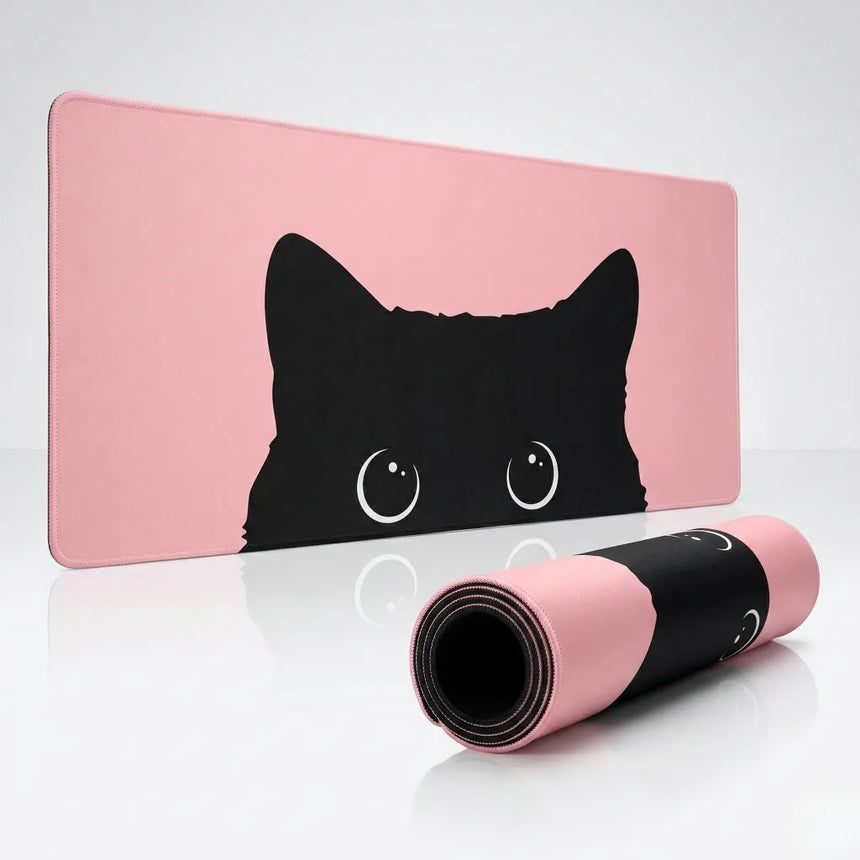 XXL Peeking Cat Mouse Pad - Premium Black & Pastel Pink Cat Design