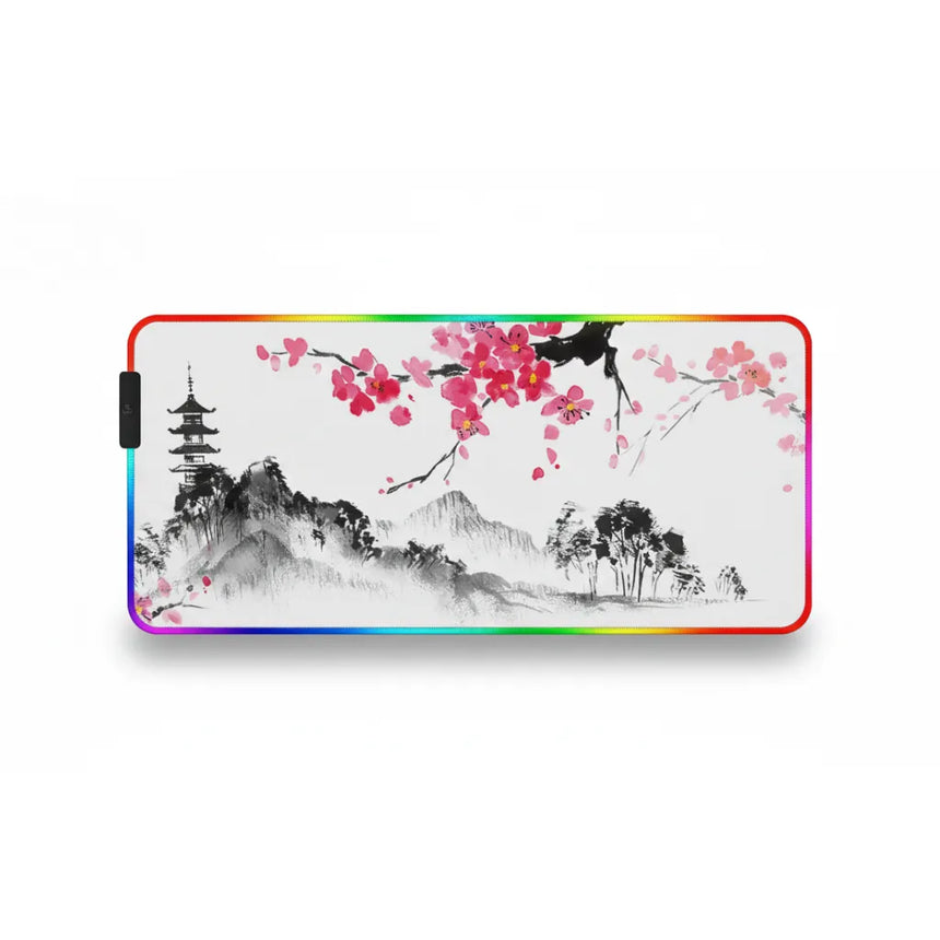 XXL RGB Mouse Pad - Zen Japanese Design: Sakura & Pagoda