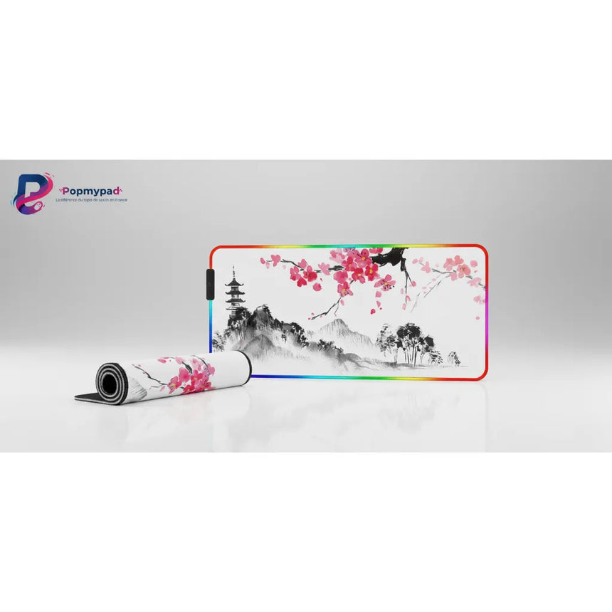 XXL RGB Mouse Pad - Zen Japanese Design: Sakura & Pagoda