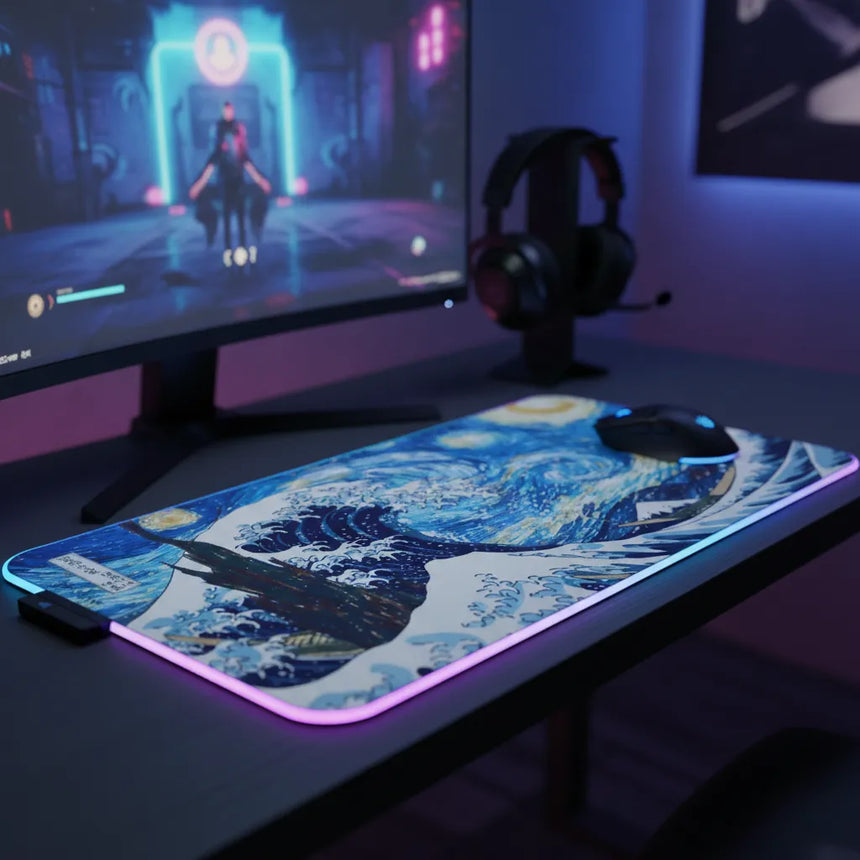 XXL RGB Mouse Pad - Artistic Fusion: The Great Starry Wave