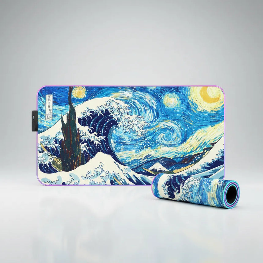 XXL RGB Mouse Pad - Artistic Fusion: The Great Starry Wave