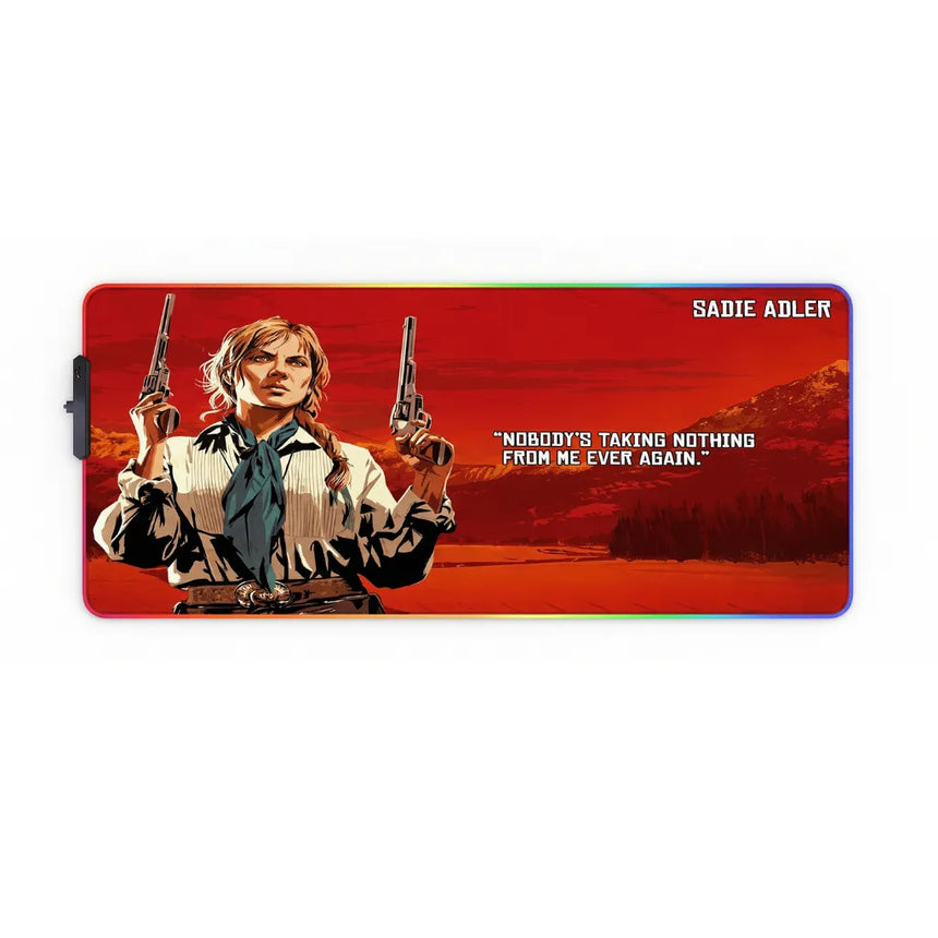XXL RGB Mouse Pad Red Dead Redemption Sadie Adler (900x400mm) - LED Gaming - PopMyPad